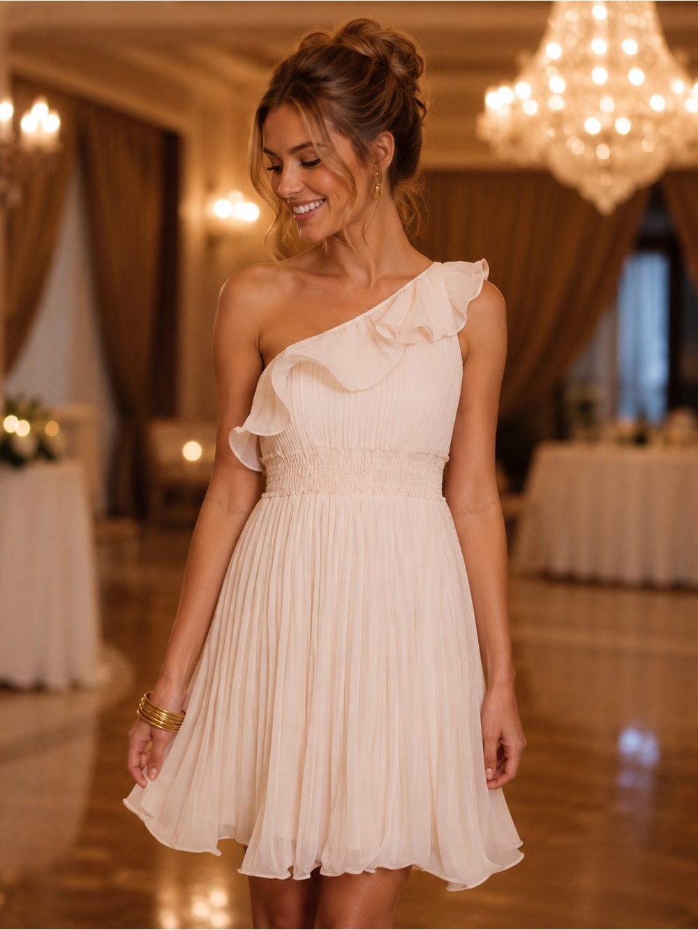 American Rag One-Shoulder Ruffle Dress in Pink